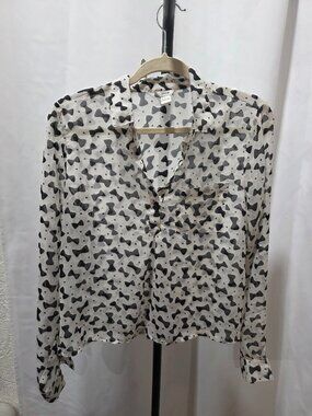 Black and white semi Sheer Bowtie Blouse